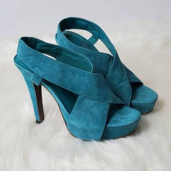 Diane Von Furstenberg Suede Criss Cross Platform Heels - 6 - Picture 3 of 13